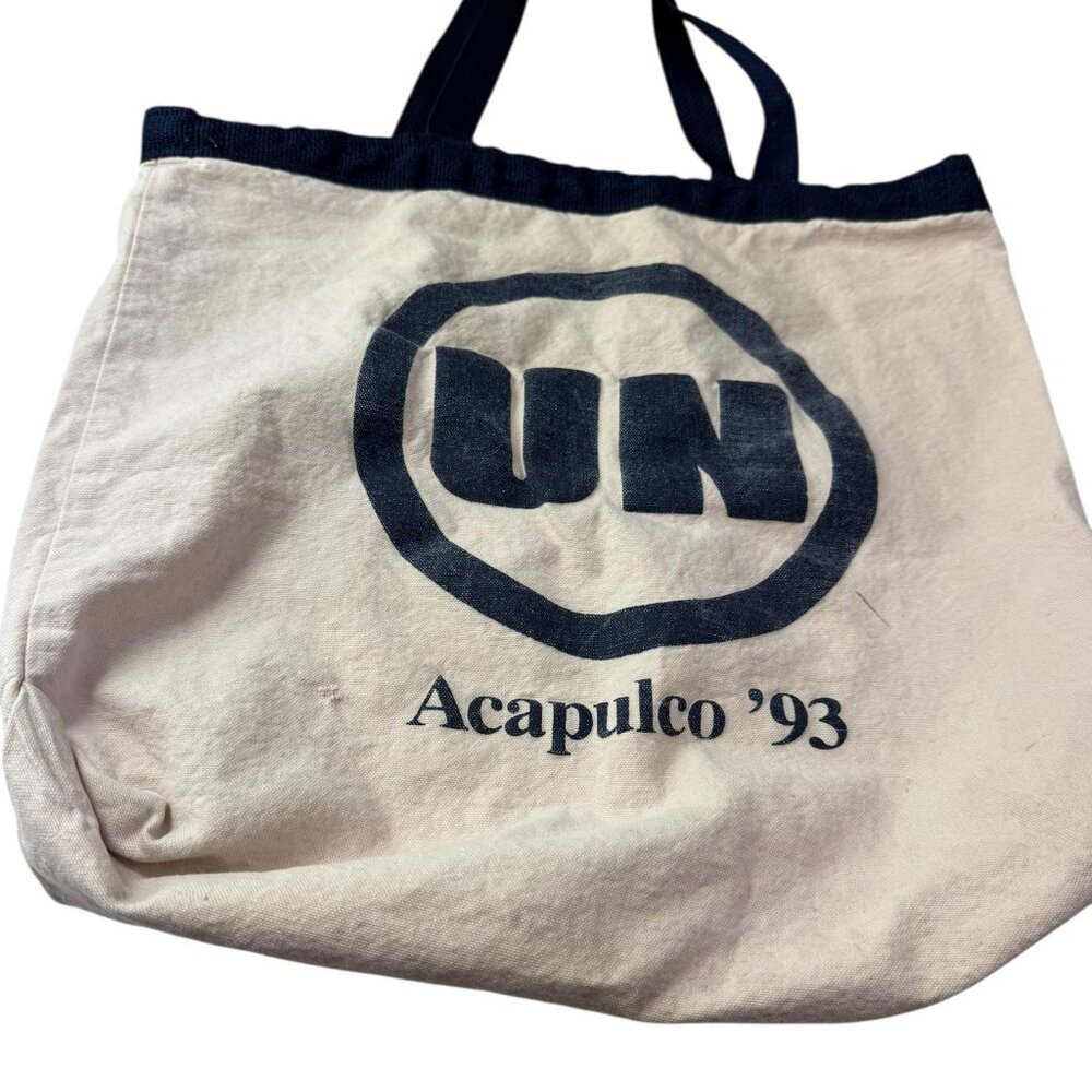 Vintage Canvas Tote Bag Shopper, Cotton, Thick w Handles Farmers Market Acapulco